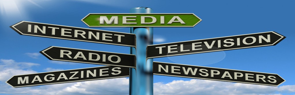 Media Signpost Showing Internet Television Newspapers Magazines