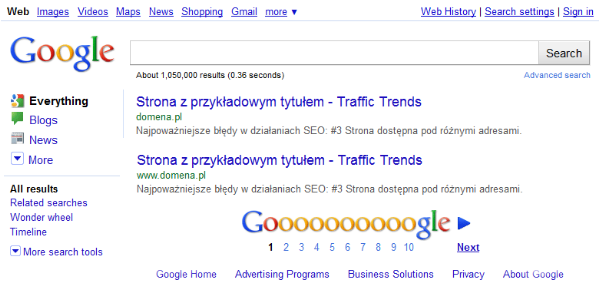 strona w wyszukiwarce
