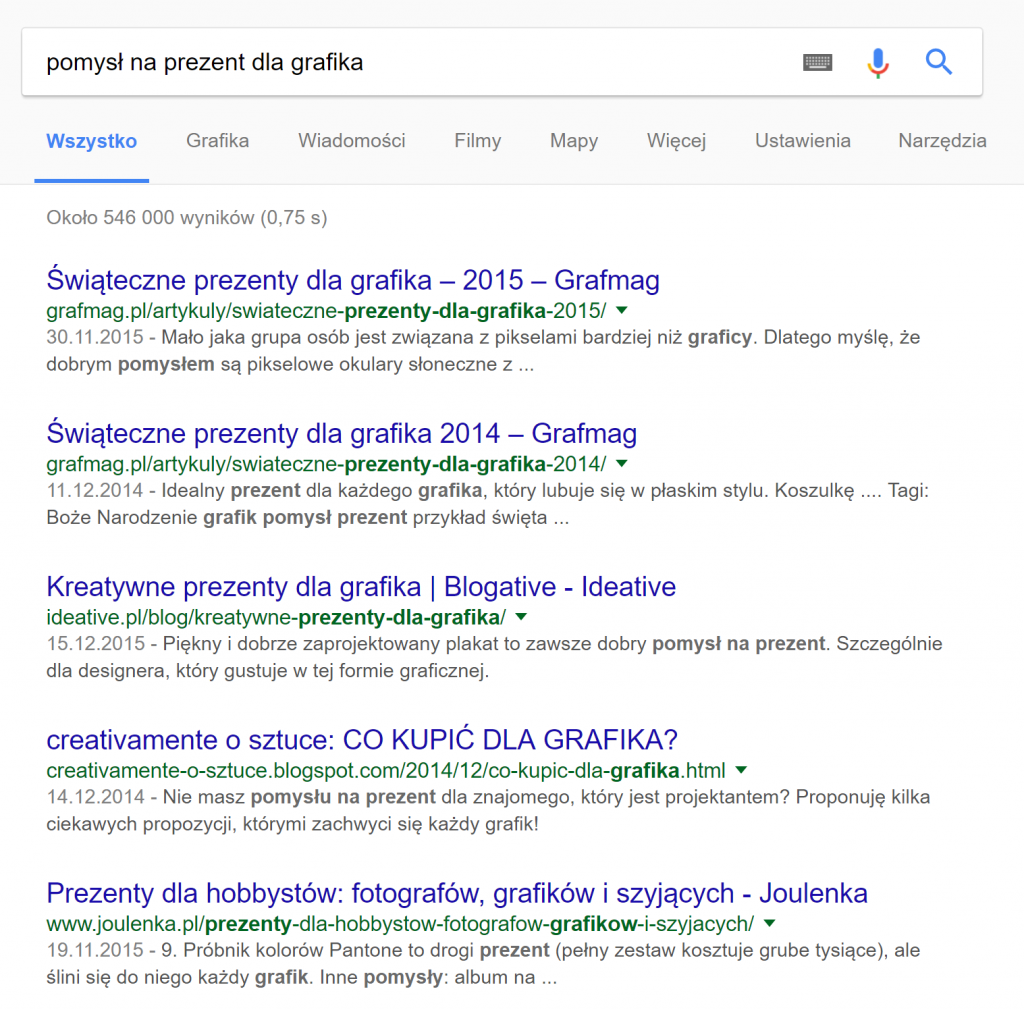 Wyniki wyszukiwania Google