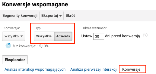 konwersje wspomagane Google Analytics