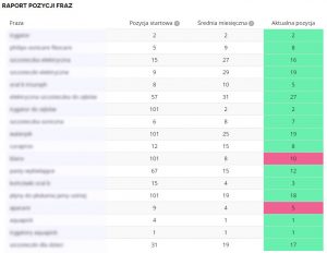 Raport pozycji dla fraz