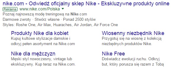 Linki witryny Adwords