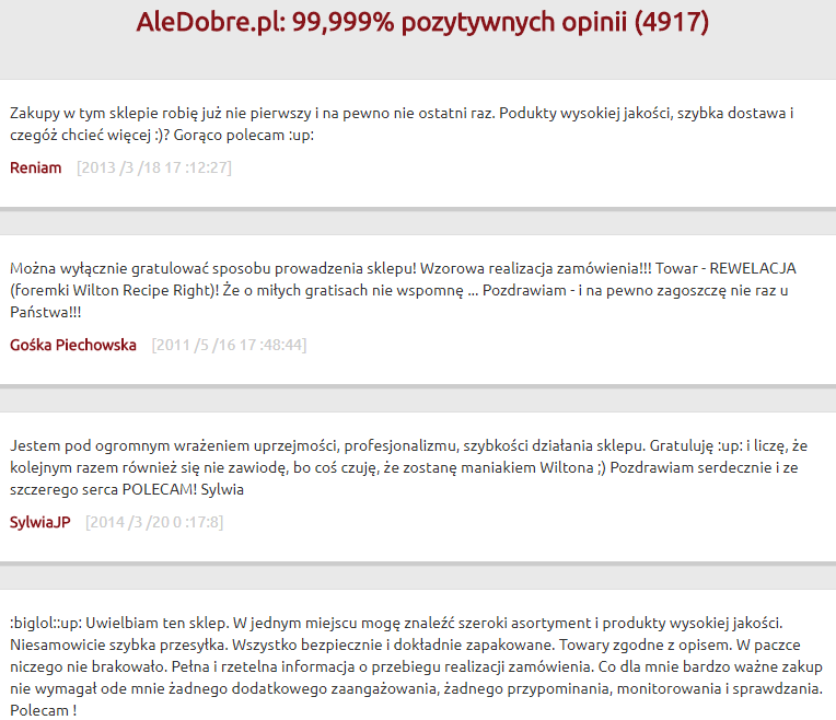 Pozytywne opinie i komentarze w sklepie