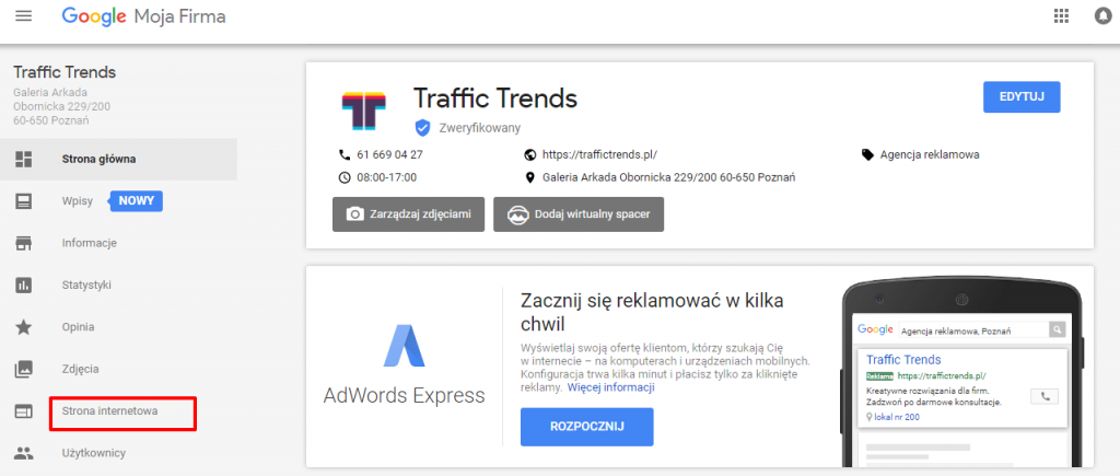 google moja firma - darmowa strona internetowa