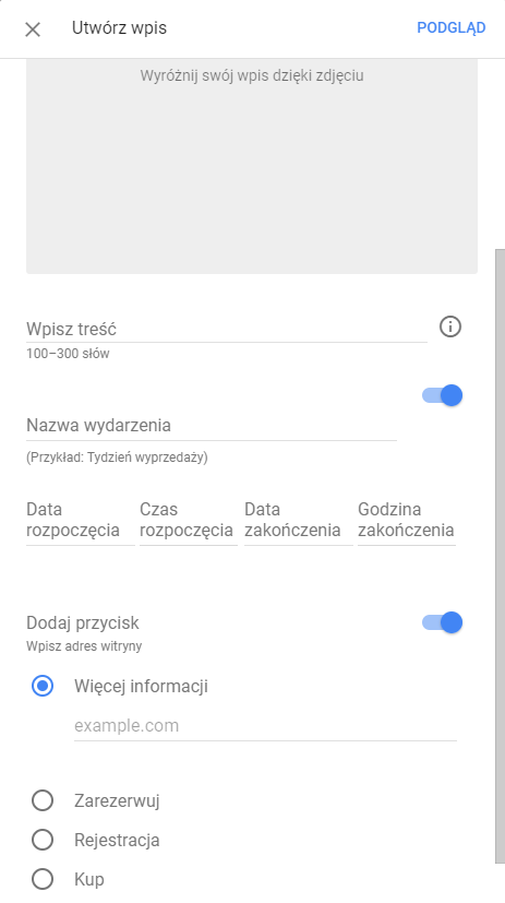 Google Posts - dodaj nowy post